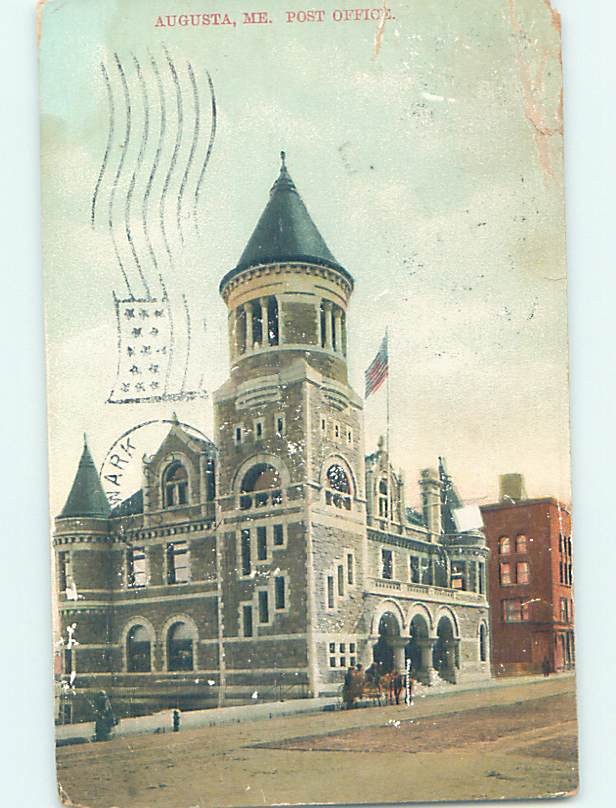 Divided-back POST OFFICE SCENE Augusta Maine ME m/09 AF1124