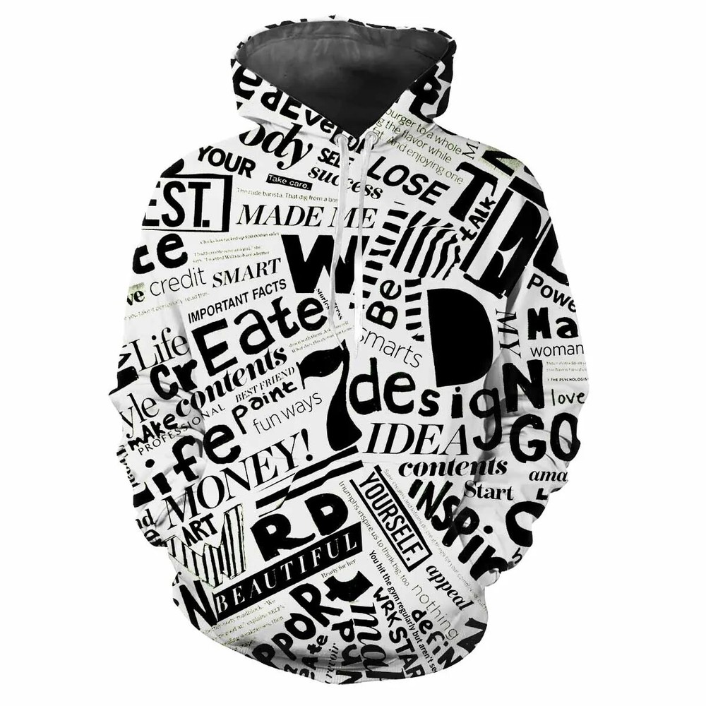 Letterings Words Modern Art Young Vitality Busy Pattern Print Pullover Hoodie