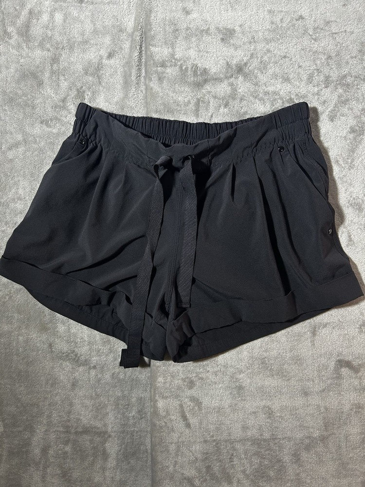 Lululemon Womens Black Running Shorts Size 10 Drawstring Athletic Workout