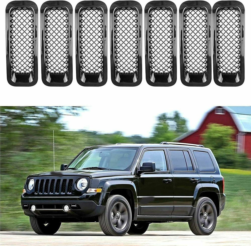 7pcs Front Mesh Grille Grille Insert Cover for Jeep Patriot 2011-2018 (Black)