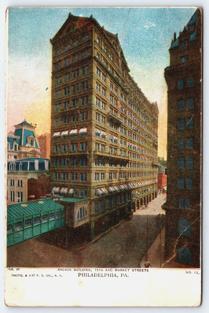 Philadelphia Pennsylvania PA Arcade Building Street View Vintage Postcard