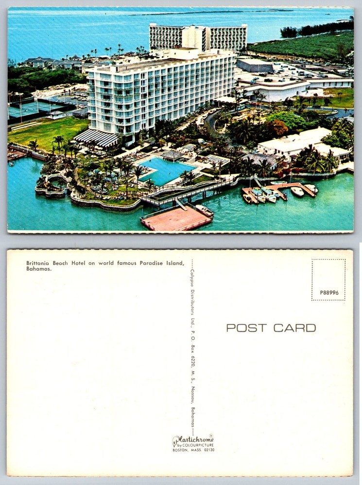 Brittania Beach Hotel Paradise Island Bahamas Vintage Plastichrome Postcard