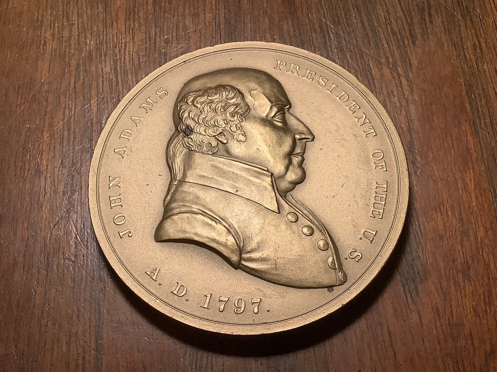 John Adams Dated 1797 Indian Peace US Mint Bronze Medal -  3 Inch diameter