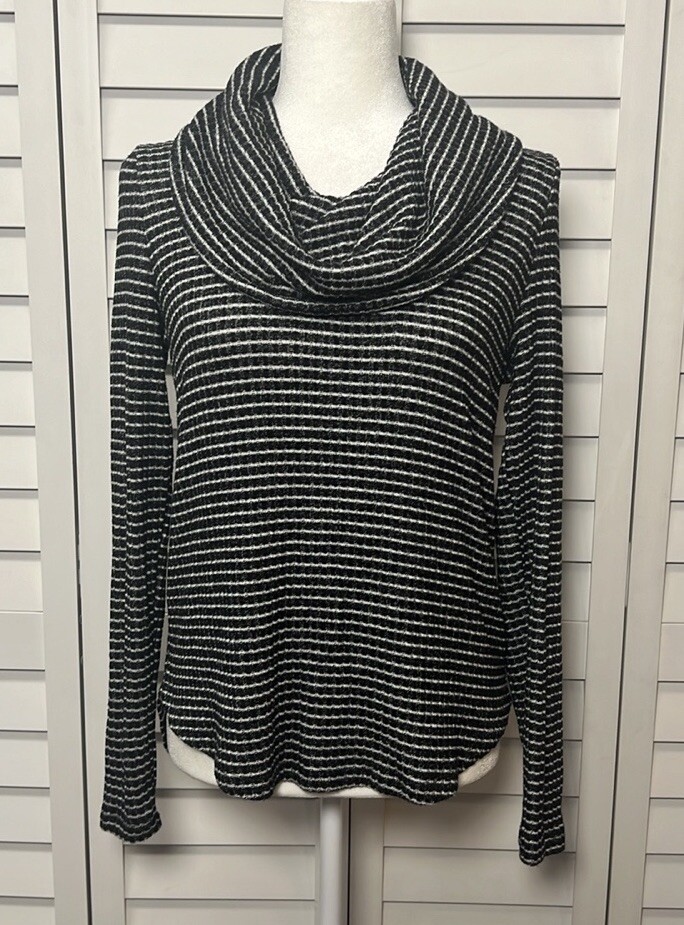 Lucky Brand Striped Bonne Chance Cowl Neck Cozy Knit Sweater Women’s Size XS