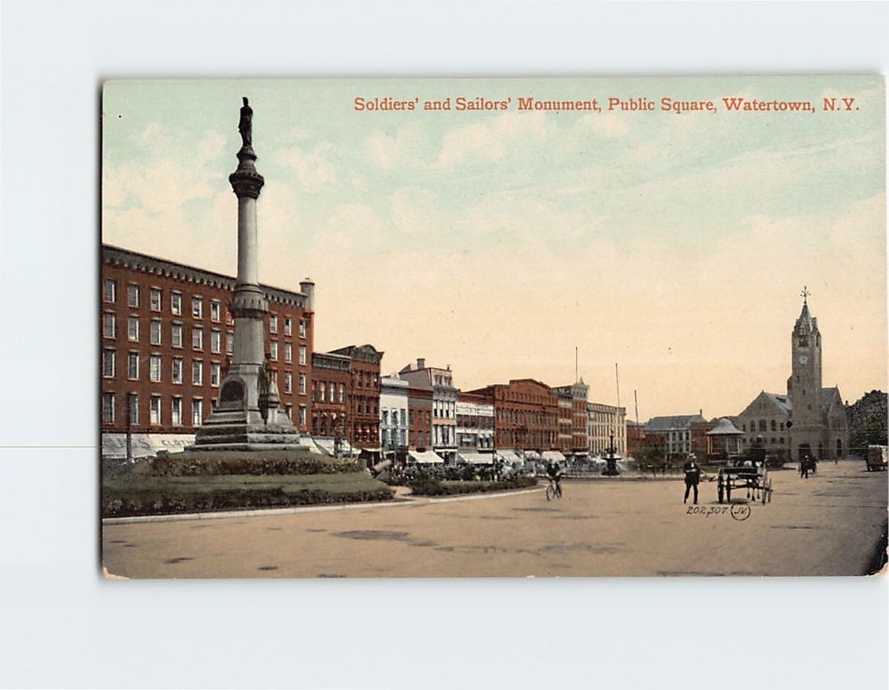Postcard Soldiers' and Sailors' Monument Public Square Watertown NY