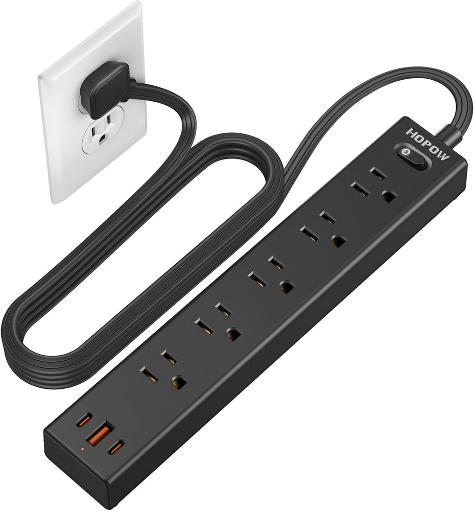 6 Ft Flat Plug Power Strip Surge Protector, Ultra Thin Extension Cord 5 Outlets