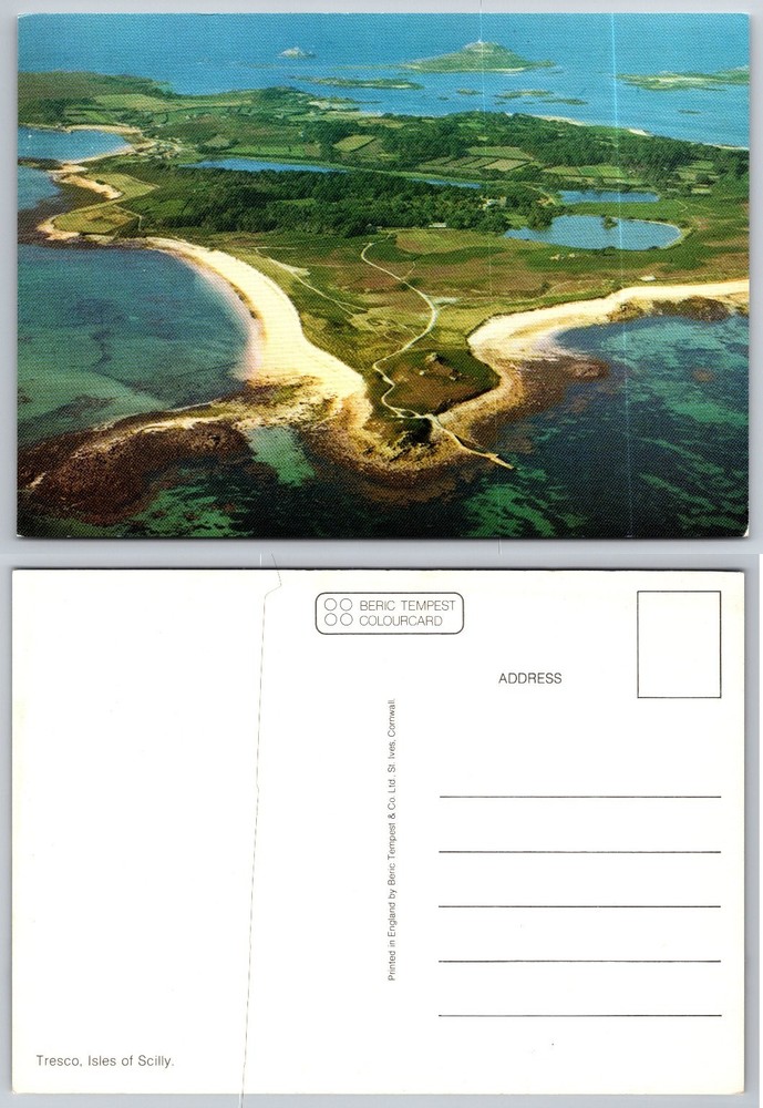 Vintage Tresco Isles of Scilly Aerial View Colourcard Postcard England UK