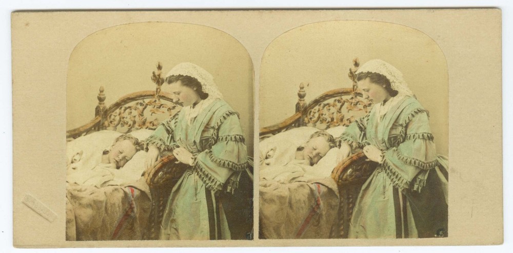 D1754~ ALFRED SILVESTER - My Darling Boy – Hand Tinted 1860s UK Genre Stereoview