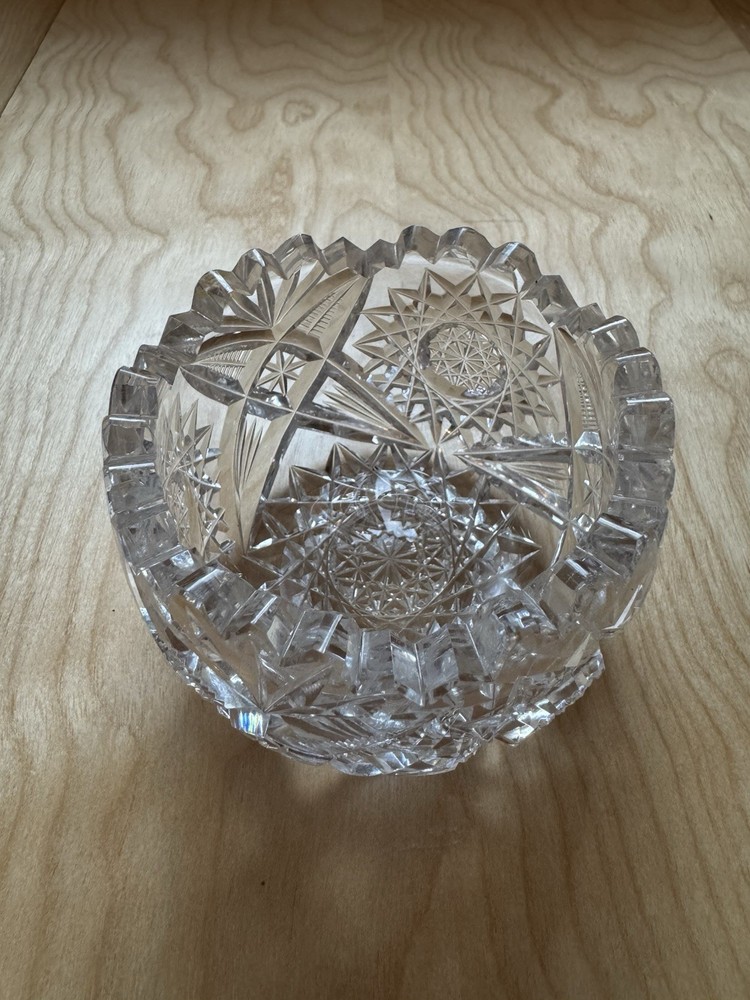 Vintage Cut Crystal Starburst Trinket Bowl 3.5 Inch Round  