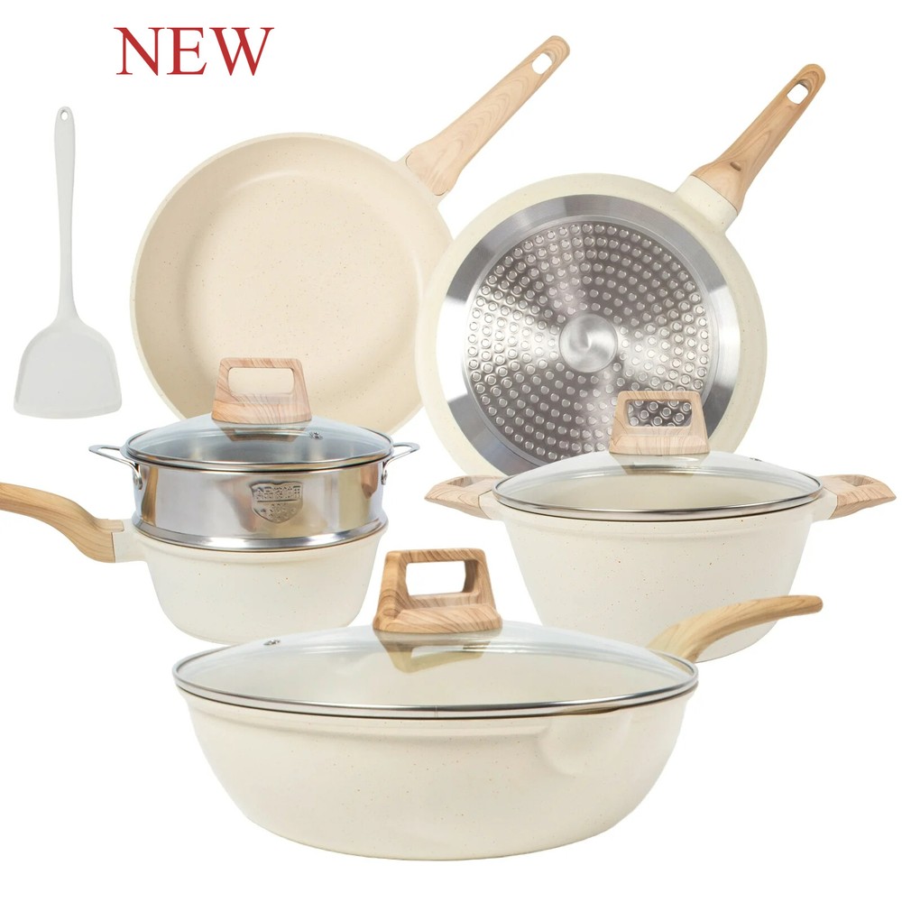NEW Sugift 1 Piece Nonstick Aluminum and Granite Pot and Pan Set, White