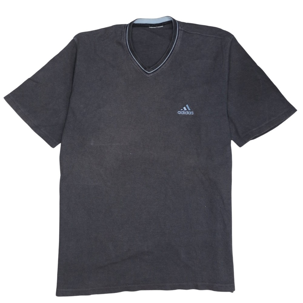 Adidas Mens T Shirt Grey V Neck Jersey Embroidered Logo Lightweight Relaxed L