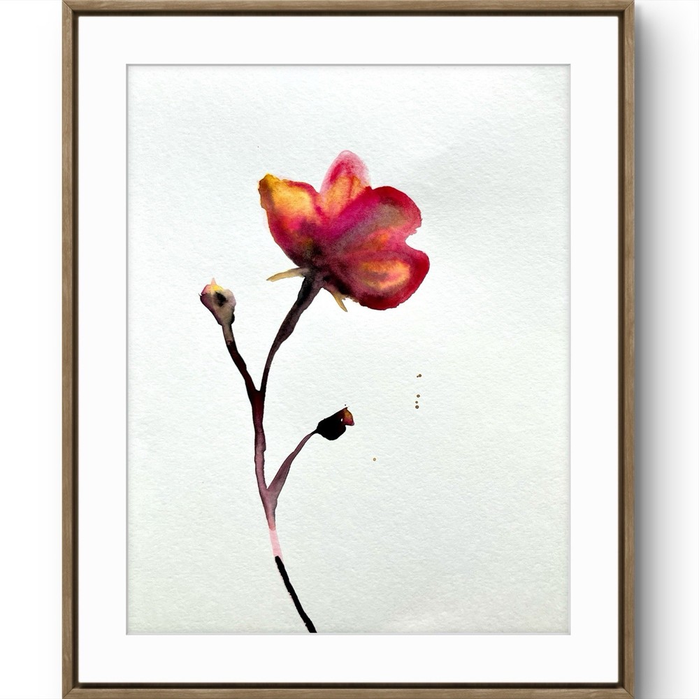 TITA PAINTZ Watercolor Single Flower Minimalist Hand Painted Wall Art 9x12