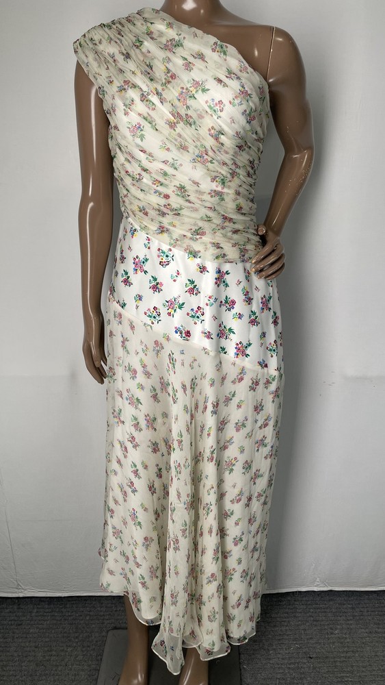 Tory Burch Womens Maxi Dress White/Multi Size 2 Chiffon Floral One Shoulder