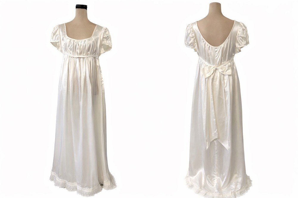 Vintage 70s Wedding Dress Medium Empire Waist Romantic Regency Victorian Boho