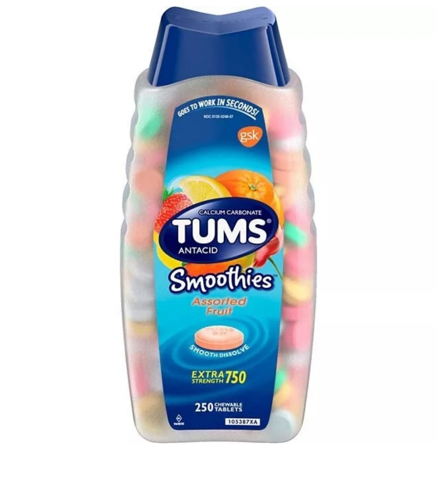 TUMS Smoothies Antacid Chewable Tablets, Assorted Fruit 250 ct.
