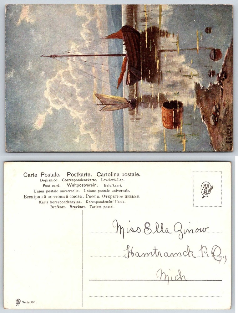 Vintage Dutch Fishing Boat Scene Postcard by Artist C Eilers f199