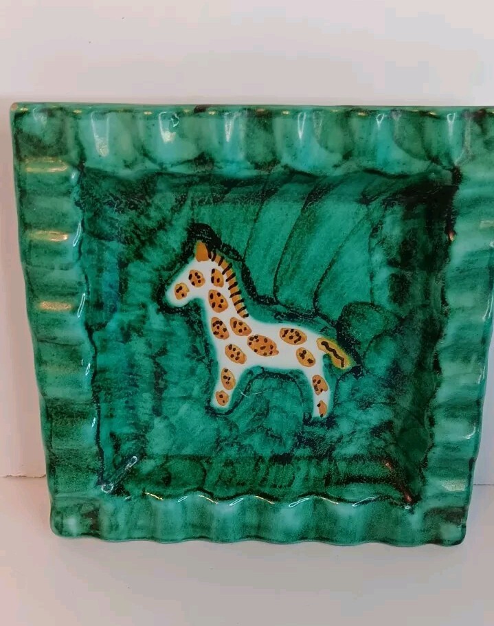 Handmade Italian Pottery Trinket Dish, Giraffe, Italy, Green, Ashtray, Ring