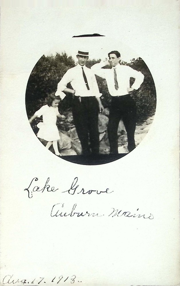 Vintage 1913 Real Photo Postcard Lake Grove Auburn Maine Family Snapshot RPPC