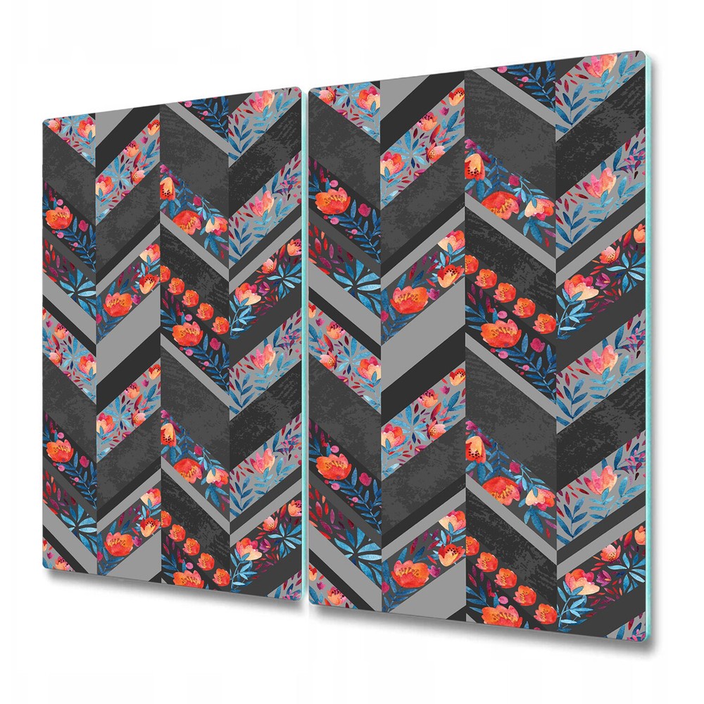 Glass Chopping Cutting Board Chevron Vintage Flowers Watercolour Leaves 2x30x52