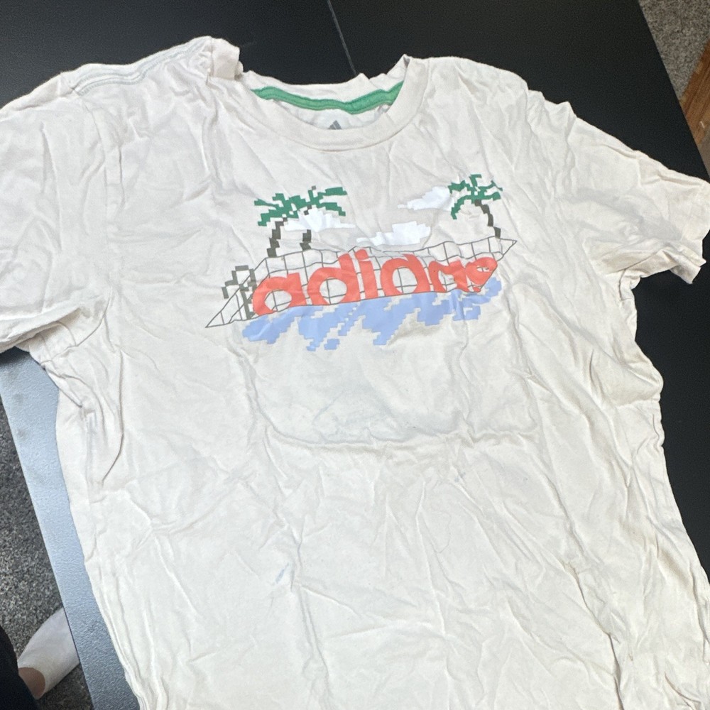 adidas Men's XL White Crew Neck Short Sleeve Cotton Jersey Graphic Logo T-Shirt