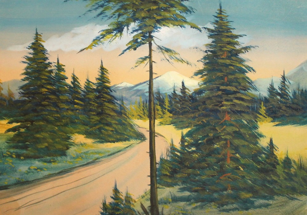 Vintage impressionist gouache painting landscape
