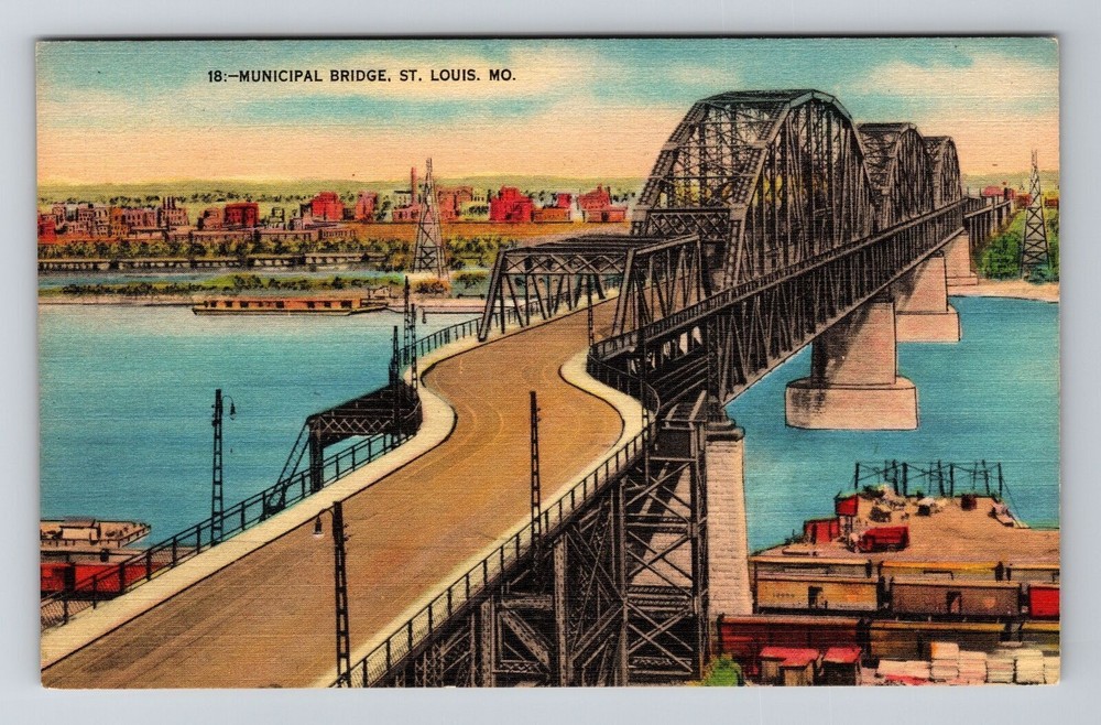 St. Louis MO-Missouri, Municipal Bridge, Vintage Postcard