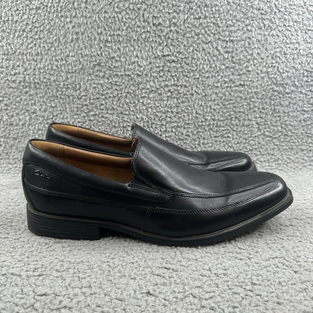 Clarks Mens Shoes Tilden Free Black Leather Slip-On Dress Loafer Size 13 M