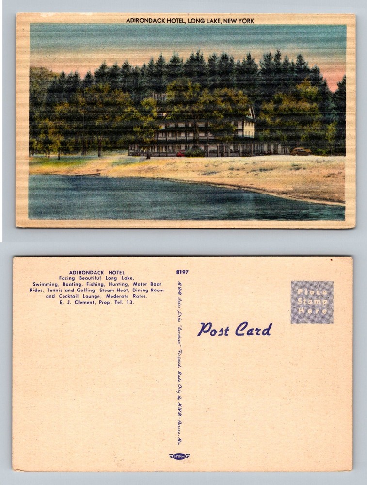 Long Lake, NY-New York, Adirondack Hotel Lakefront Resort Vintage Postcard