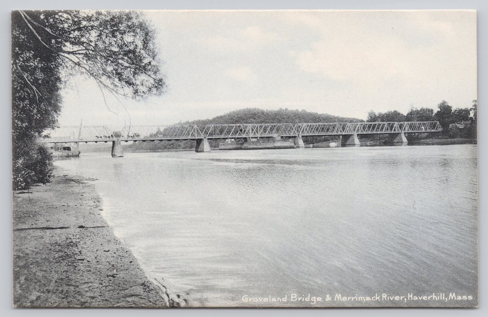 Groveland Bridge Merrimack River Haverhill MA Rotograph Postcard