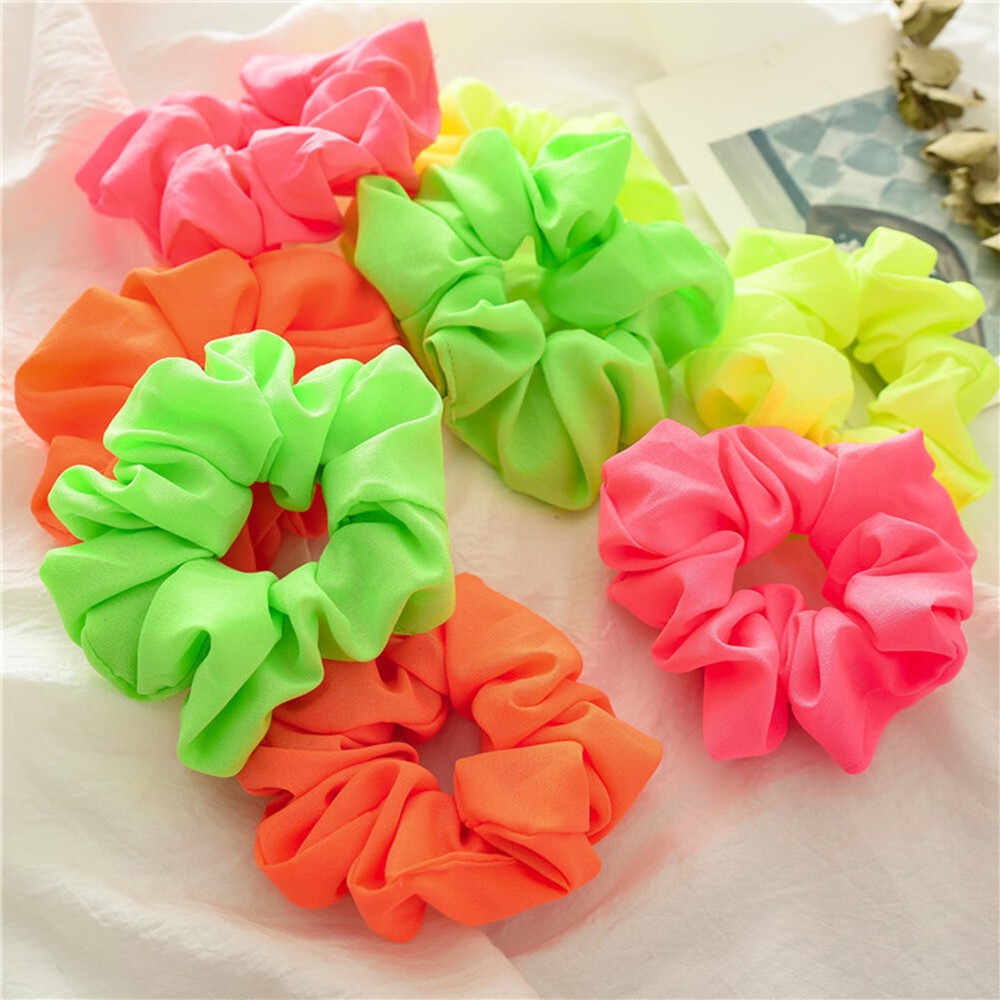 Bright Fluorescent Elastic Scrunchies for Vibrant Ponytail Hair Ties