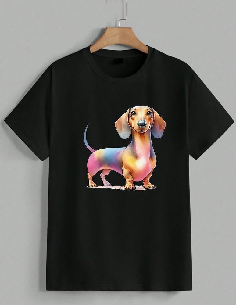 Cute Colorful Dachshund T-Shirt Wiener Dog Puppy Graphic Tee Animal Gift Unisex
