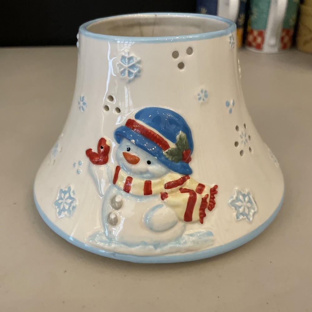 Christmas Ceramic Candle Shade Snowman Fits Most Jar Candles Accents Pre Owned