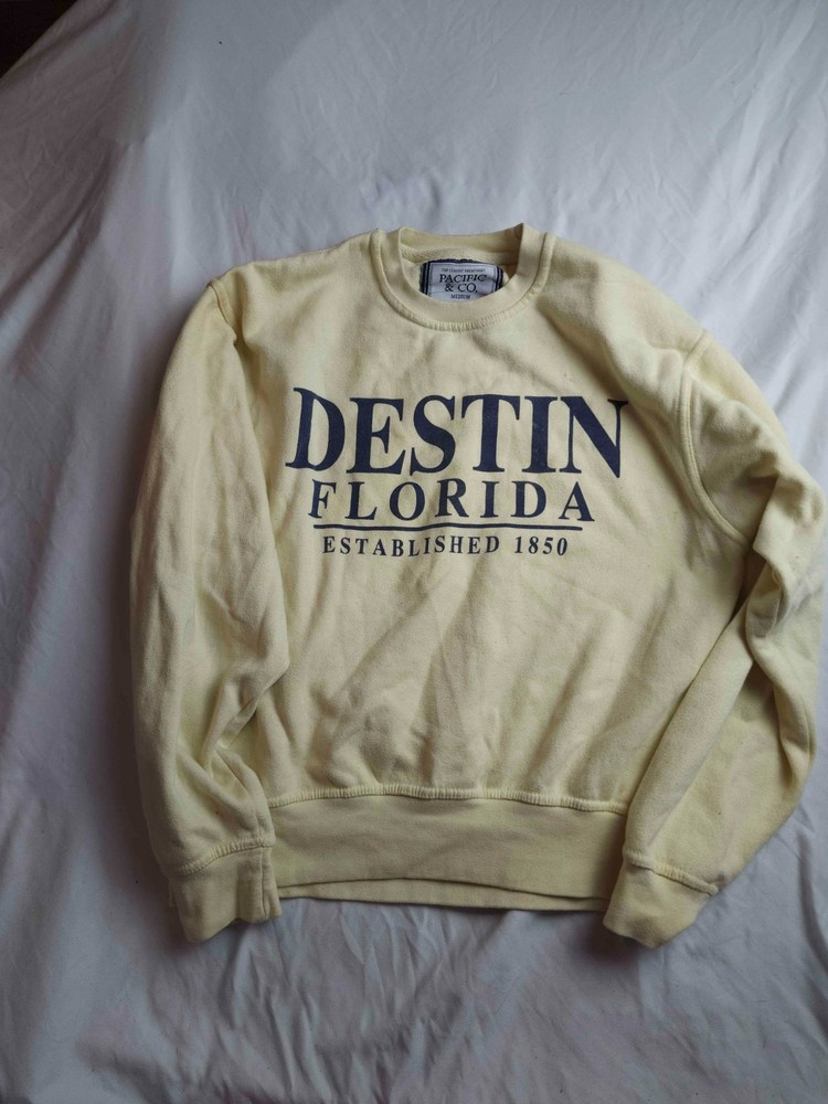 Pacific & Co. Destin Florida Sweatshirt Womens Medium Yellow Fleece Pullover