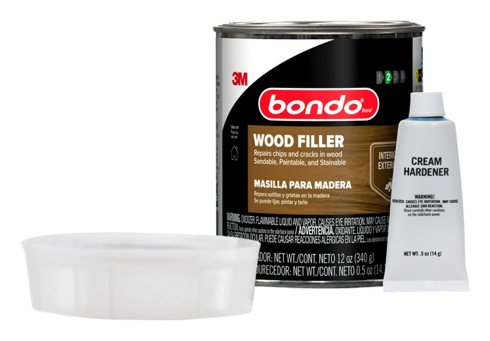 Bondo Wood Filler 12 oz with Hardener 0.5 oz, Repairs Chips and Cracks in Woo...