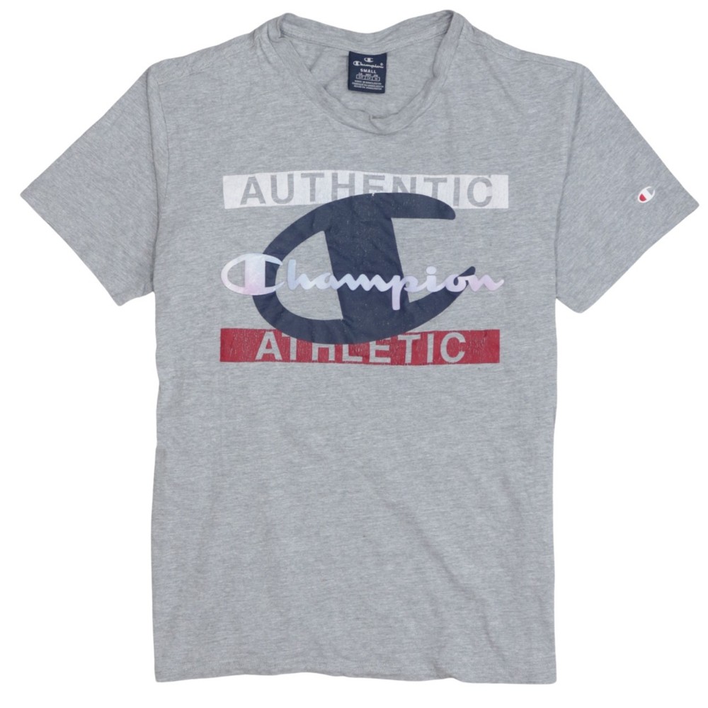 Champion Mens T Shirt Grey Graphic Authentic Athletic Logo Double Dry Sport S