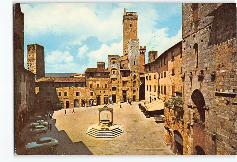 Postcard Piazza della Cisterna in San Gimignano Italy