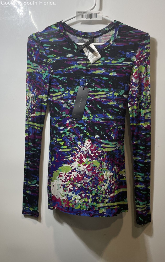 BCBGMaxazria Womens Multicolor Printed Long Sleeve Blouse Top Size XS With Tags