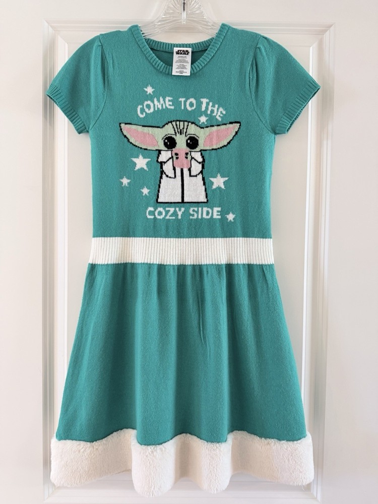 Disney Star Wars Yoda Green Sweater Dress Girls Size 10/12