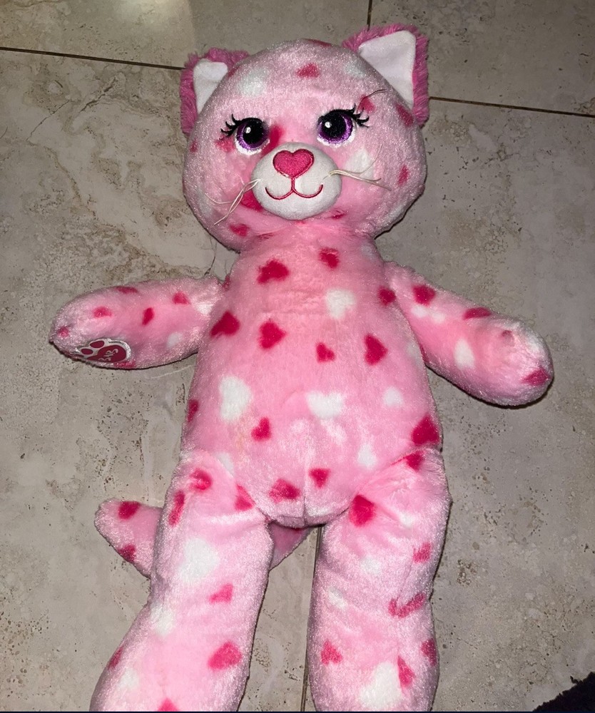 Build a Bear Huggable Pink Hearts Kitty 17in Stuffed Plush Toy Animal 2014 Teddy