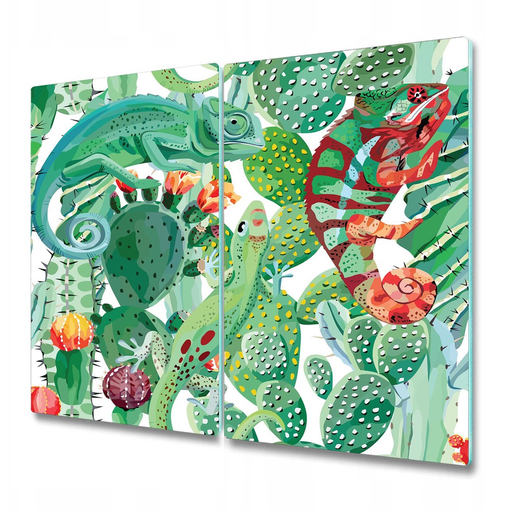 Glass Kitchen Chopping Serving Board Exotic Chameleons Exotic Tropical 2x30x52