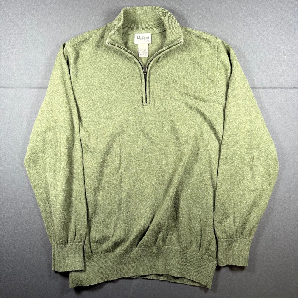 L.L. Bean Sage Green Cotton Cashmere 1/4 Zip Pullover Sweater Men's Size Medium