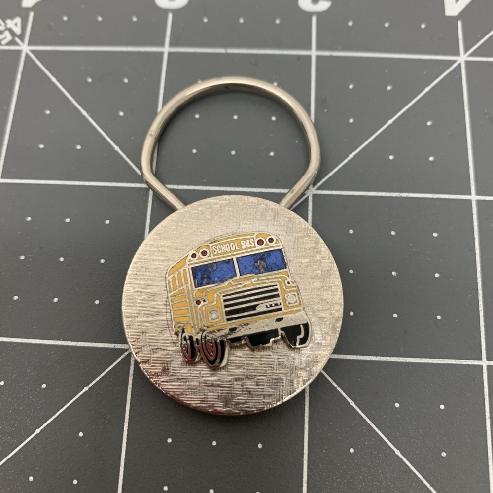 Vintage School Bus Key Chain Metal  Ring Silver