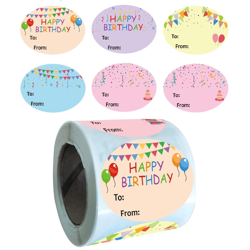 Happy Birthday Gift Tags Present Stickers 1.5 x 2 Inch Oval Christmas to from...