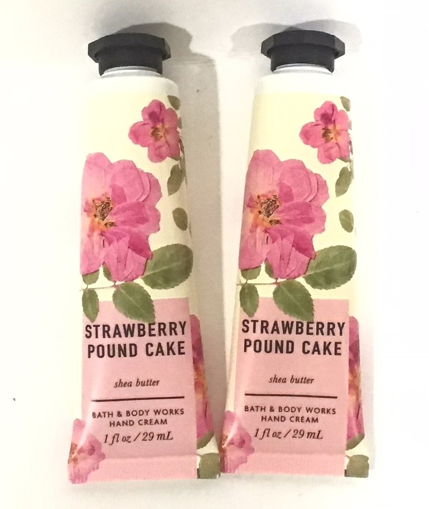 Lot Of 2 Bath & Body Works STRAWBERRY POUND CAKE Hand Cream 1 oz Shea Butter NEW