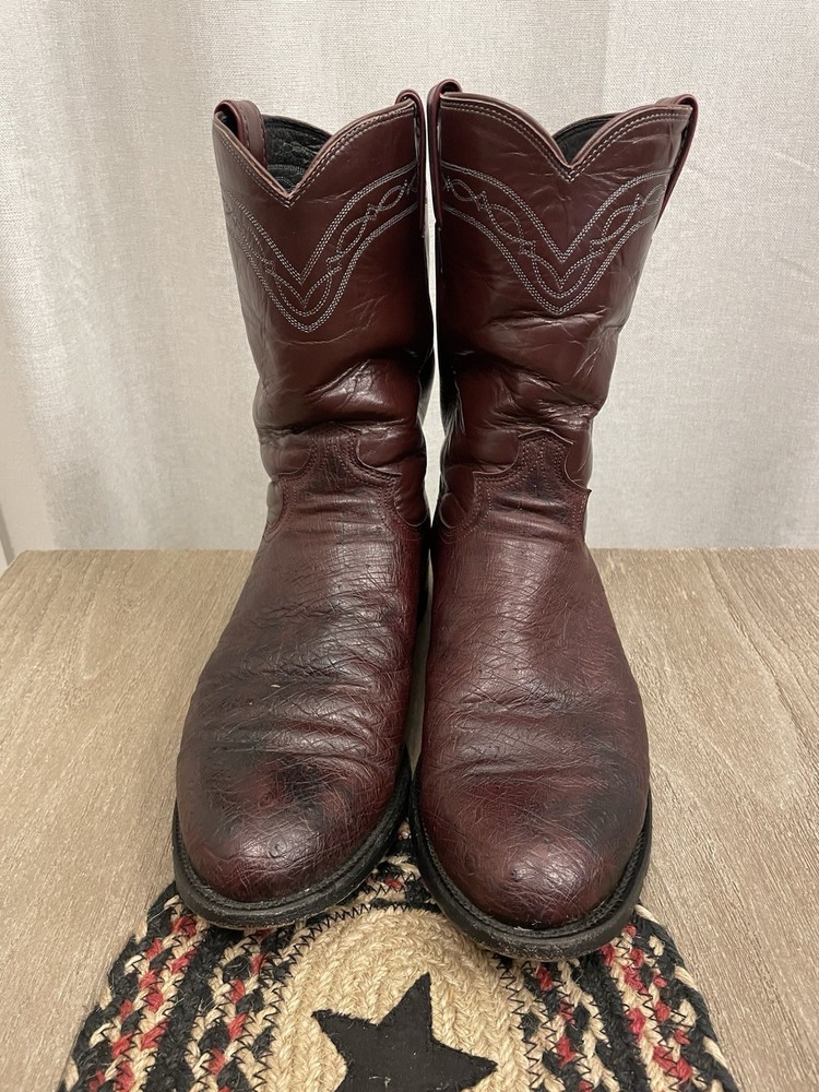 Vintage Justin J31021 Ostrich Leg Cowboy Boots Men’s 9.5D Burgundy USA