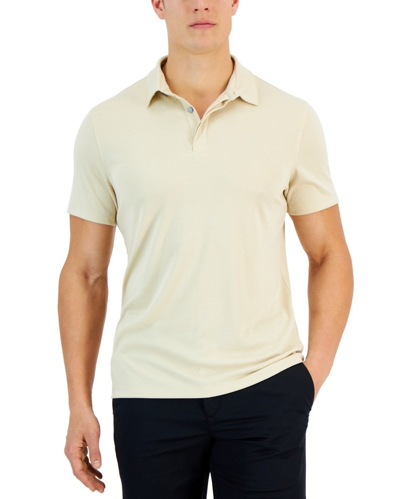 Alfani Polo Shirt Men's AlfaTech Stretch Solid Stretch Brown Rice, L