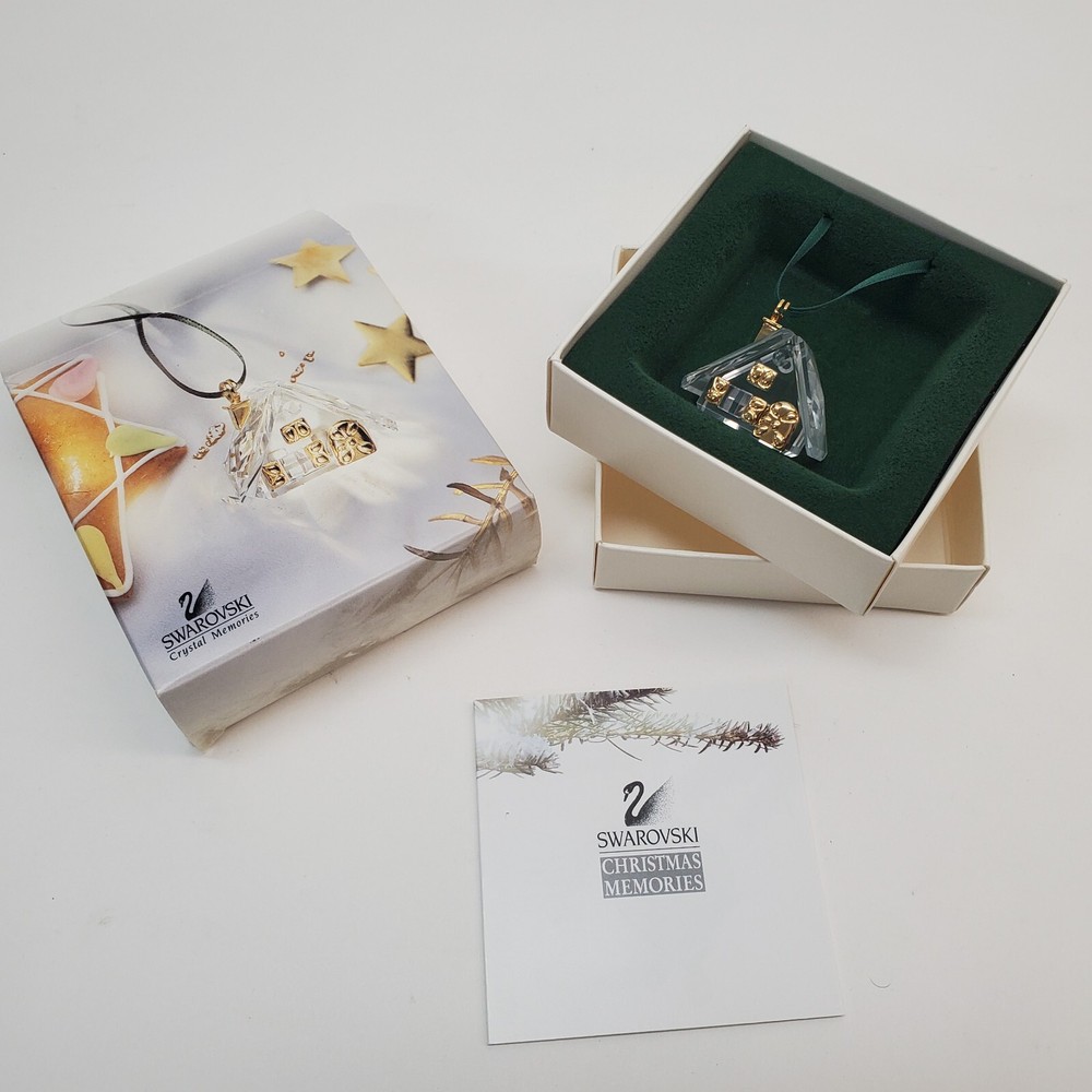 Swarovski GINGER BREAD HOUSE ORNAMENT 219872 w/Box Crystal Gold Accent Christmas-image