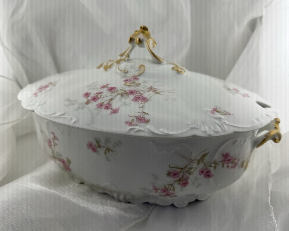 GDA Limoges Floral Pattern Medium Serving Bowl With Lid And Spoon Cutout