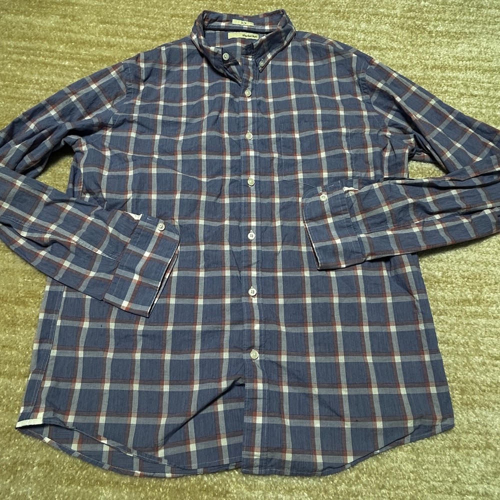 Hawker Rye Men's Slim Fit Button-Up Shirt Blue Plaid XL Cotton Casual