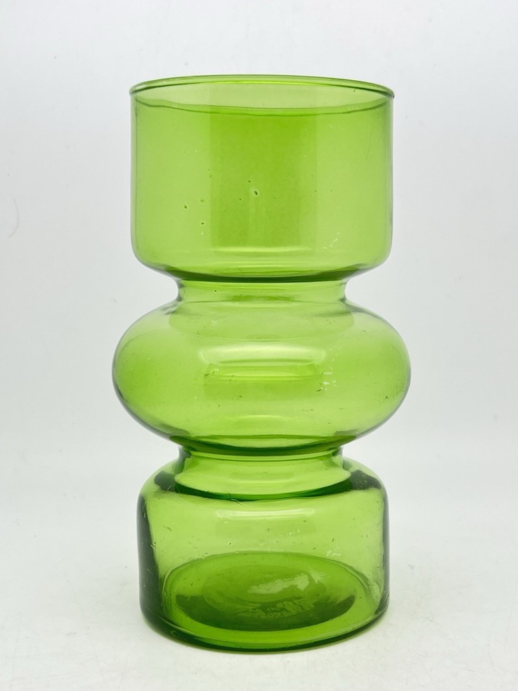 Mid Century Modern Style Green Glass Vase Decor 7” Tall X 4”D